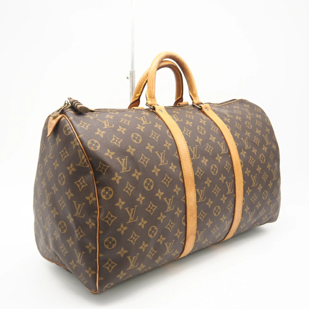 Louis Vuitton Monogram Keepall Boston Bag Brown Canvas Leather